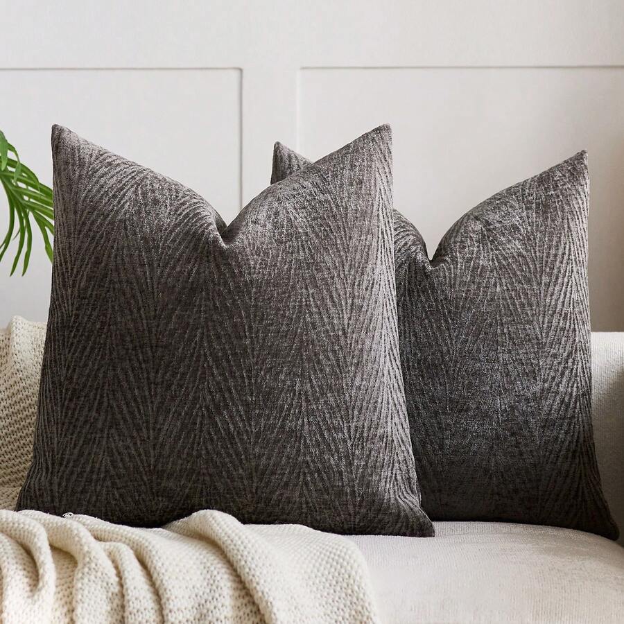 1 件深灰色（不含内衬）复古 3D 叶纹理抱枕套，复古简约农舍雪尼尔植物叶纹理柔软厚靠垫套，适合家庭、节日礼物、沙发、床、客厅、餐椅、汽车、装饰枕头，所有季节