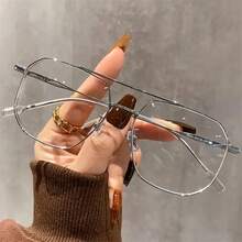 Unisex Blue Light Blocking Glasses - Classic Retro Double Bridge Metal Frame For Computer & Office Use (Black/Clear Non-Prescription Eyewear) - Gold - View 2