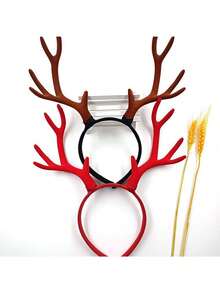 10-Zoll Weihnachts-Rentiergeweih-Haarband, Weihnachtsparty Foto-Requisite, braunes Hirschgeweih Deko mit grünen Blättern und roten Beeren, Weihnachtlicher Haarschmuck, Feier-Requisite, Partydekoration, geeignet für Weihnachten