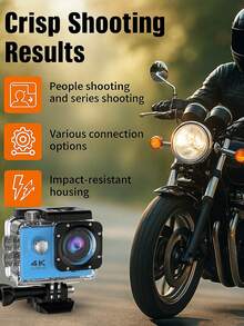 OURLIFE 4K 超高清运动相机带 Wifi，多色，400mAh，170 超广角，30FPS 视频 12Mp 照片，透明水下运动相机，防水防震，数码变焦，自动对焦，液晶显示屏，可充电电池，潜水骑行，非常适合户外探险，水下摄影 | 透明外壳 | 结构，相机 - 藍色 - 查看 5