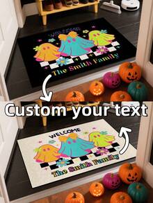 1pc Halloween Element High Saturation Cool Ghost Customizable Text Decorative Doormat - Design, Non-Fading, Suitable For Bedroom, Study, Computer Room, Indoor/Outdoor Entrance, Ideal Halloween Gift For Family, 40*60/50*80/40*120cm - Multicolor Edging DD - View 1