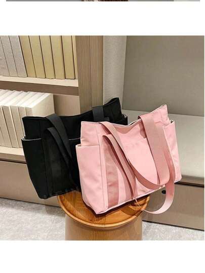 1pc Casual Shoulder Bag For Men And Women, Large Capacity Tote Bag Student Bookbag, Solid Color Shoulder Bag, Fitness Bag Travel Bag ,Tote Bag For School & Work