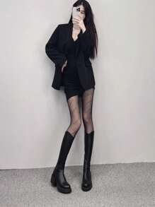 Botas altas para mujer, botas de montar de tacón grueso, botas elásticas con cremallera trasera, botas altas de tacón alto, puntera redonda, botas cálidas de otoño/invierno 2025, botas de moda, adecuadas para fiestas, oficina, viajes, eventos, vacaciones, uso diario, botas para todas las estaciones, zapatos cómodos para exteriores