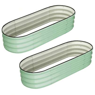 Techigher Galvanized Raised Garden Bed,Oval Garden Boxes Outdoor,Metal Planter Box,Open-Ended Base Raised Planter Beds For Vegetables Flower Herb,2PCS