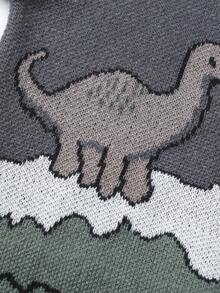 1 件青少年男孩冬季休闲卡通恐龙图案毛衣