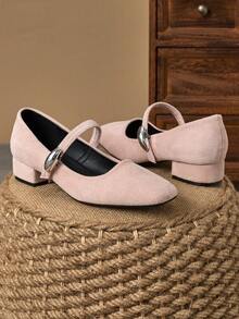 Scarpe Mary Jane da donna con tacco ricoperto in tessuto di 3 cm, tacco largo, versatili, bianche, adatte per tutte le stagioni