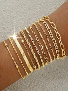 11pcs/5pcs Fashionable Minimalist Heart Beads & Snake Chain Bracelet Set For Women, Suitable For Daily Wear, Gatherings, Parties, Festivals, Gifts