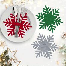 12pcs Festive Felt Snowflake Christmas Utensil Holders - Polyester Non- Fabric, Hand Wash Only, Ideal For Holiday Party Table Decorations, Christmas Decorations(6/12pcs)