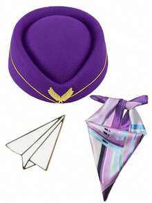 D EXCEED 1/2/3 Pcs Stewardess Hat, Scarf & Airplane Pin Set – Women's Flight Attendant Cosplay Accessories For Halloween, Themed Parties & Costume Events - Multicolor - View 5