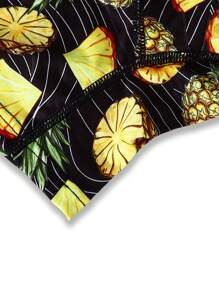 1 Pc Men's Stylish Pineapple Black Sweatpants With Comfortable Soft Mesh Lining And Long-Leg Boxers