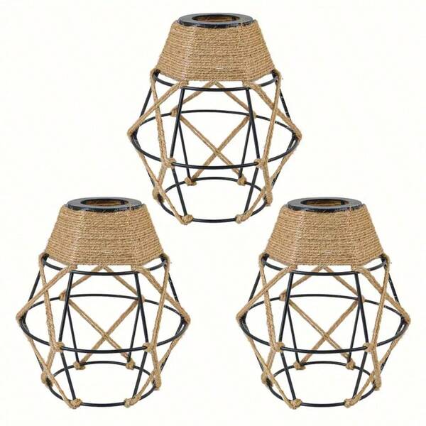 1pc Vintage Metal Linen Lamp Shade, Rustic Industrial Woven Linen Lamp Shade Metal Cage Retro Farmhouse Lamp Shade, Suitable For Kitchen Island, Hallway, Living Room, Cafe, Bar