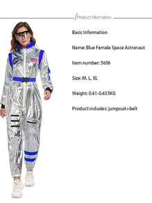 太空服装、太空服、银色连体服、角色扮演服装、漫游地球宇航员服装、太空服、万圣节服装、派对礼服 - 藍白色 - 查看 10
