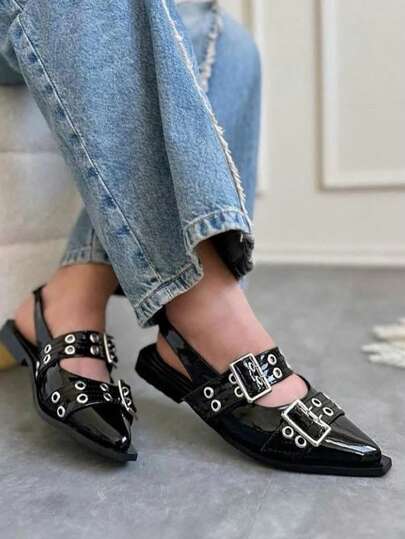 Bailarinas de mujer con aplicaciones hebillas con suela antideslizante acojinadas flats Mary jean con remaches cintas para fiestas disfraz escuela trabajo casuales  eventos moda punk  alternativas casuales góticas preppy  womens  shoes Willows  Hebilla    Casa