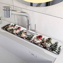 1 buc/90 buc Crăciun: Moș Crăciun și pomi de Crăciun imprimați robinet, covoraș de uscare absorbant de apă, covoraș retro pentru cafea, absorbant de apă cu uscare rapidă, covoraș de uscare absorbant de apă pentru toaletă și bucătărie pe bază de cauciuc, potrivit pentru robinete utilizate în birouri, ferme comerciale și case, decorațiuni decorative pentru bucătărie în magazine