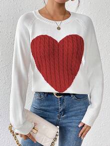 Heart Pattern Crewneck Knitted Sweater - Rice Apricot - View 6