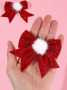 2个可爱丝绒圣诞发夹，纯红色发夹，适合日常佩戴、秋冬季节、节日、情人节等场合，甜美女孩发饰，情人节水晶发夹