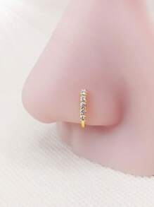 1 قطعة خاتم أنف مزيف من الفولاذ المقاوم للصدأ مطلي بالذهب والزركونيا