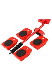 重型家具升降机和搬运工具套件，带 360° 旋转轮 - 5 件套防刮地板滑块，适用于木地板/瓷砖/地毯 | 专业级沙发/梳妆台/冰箱搬运系统 | 公寓搬家必需品、宿舍布置和家居装修工具 | 符合人体工程学的杠杆升降机，非常适合单人搬家、老年人和家居装修（黄色/红色）