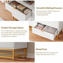 ShiningLove Drawer Dresser With Gold Metal Legs, Grey Stylish Storage Chest For Bedroom, Closet Or Living Room - 白色六腳梳妝台(較大) - 查看 6