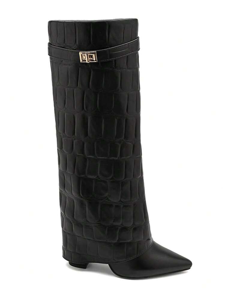 Bottles Hautes A Bout Pointu Avec Boucle Décorative Et Design Minimaliste - Black 2522A - View 3