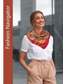 女士印花头巾，时尚户外头巾，适合春、夏、秋季，可用作头巾、领巾、衬里、服装配饰、方巾，用于包裹和装饰头部，也可用作发饰。 - 彩色 - 查看 6