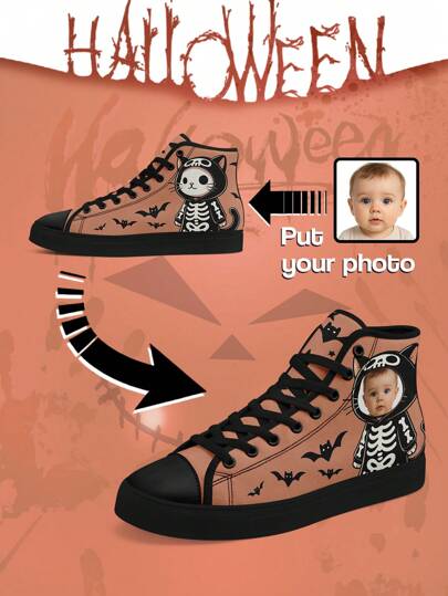 Damskor med Halloween-motiv, personlig design med spöken och fladdermusen, lätta, bekväma och snygga, rolig Halloween-present till mamma/pappa/henne/honom/flickvän/pojkvän/fru/man/vän, unika Halloween-dekorationer