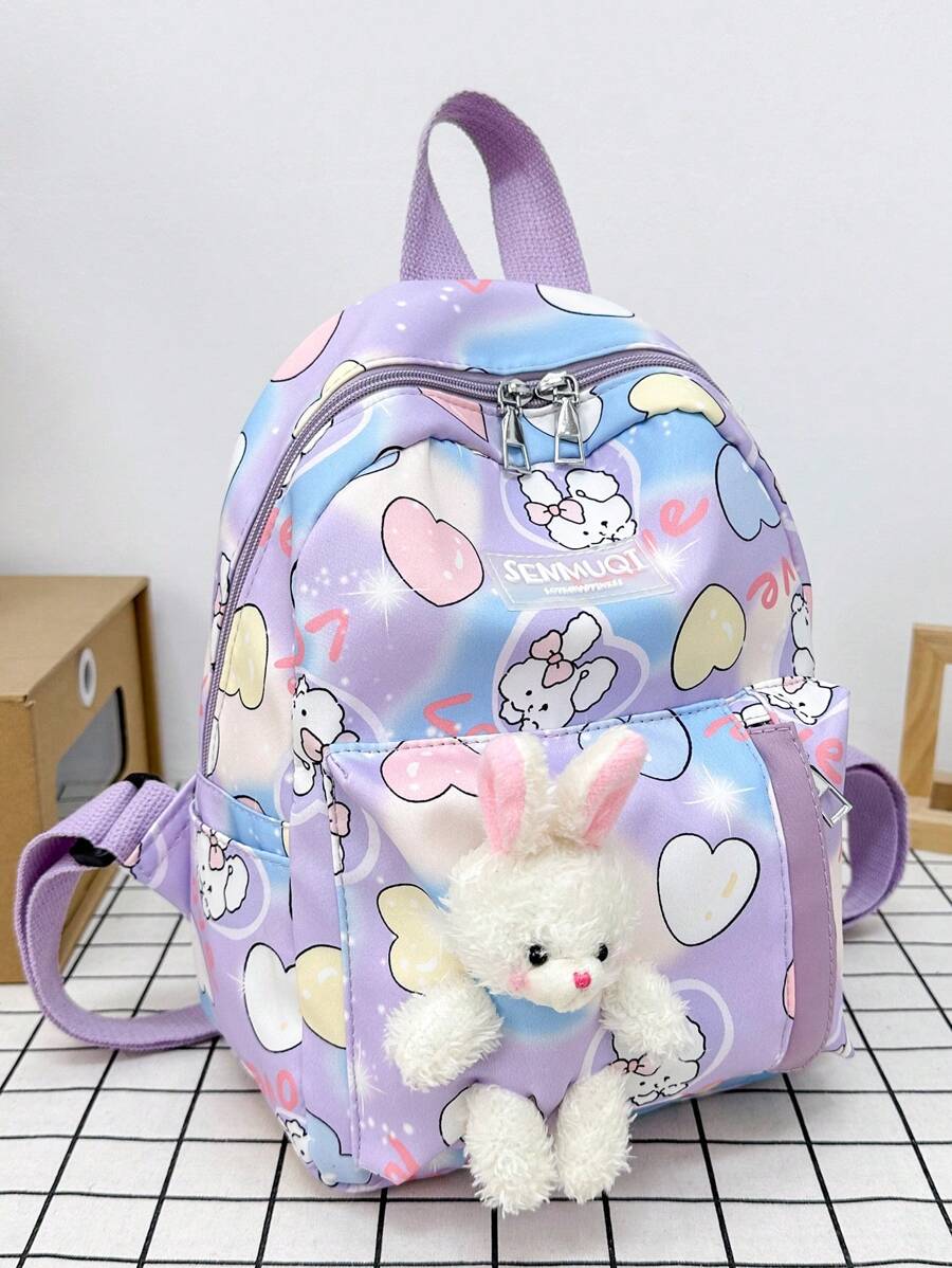 可爱兔子幼儿园书包女学龄前女孩超轻减负卡通时尚护脊双肩背包开学季手提包书包2025复古包 - 紫色 - 查看 1