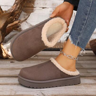 Winter 2024 Neue Auslandshandelsuggs Damen Samt Warm Dicke Sohlen Ohne Absatz Geschlossene Zehen Wolle Halbschuhe