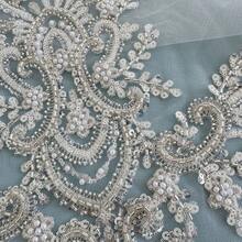 1 Piece Of Luxurious 3D Embroidered Lace Sewn On Rhinestones, Bead Glitter Flower Patch Decal, Used For Clothing And Wedding Dress Decal Decoration - White - View 5