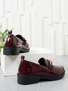 Women's Burgundy Versatile Loafers, New Spring/Autumn Soft PU Leather Round Toe Flats, Plus Size, British Style Work/Commute Casual Shoes