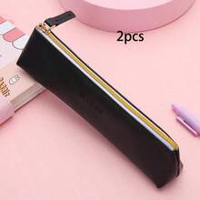1/2 Hộp đựng bút chì bằng da PU, Hộp đựng bút chì màu trơn, Thiết kế thời trang, Chất liệu mềm mại, Phù hợp cho học sinh, Túi đựng cọ trang điểm, Hộp đựng văn phòng phẩm, Hộp đựng bút chì, Bốn màu để lựa chọn - Nhiều màu - Xem 16