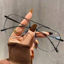 Unisex Blue Light Blocking Glasses - Classic Retro Double Bridge Metal Frame For Computer & Office Use (Black/Clear Non-Prescription Eyewear) - Gold - View 3
