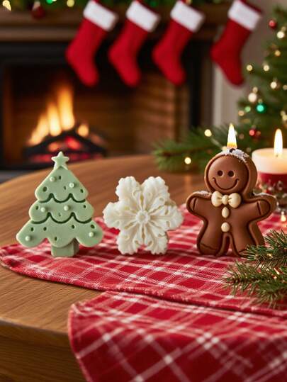 Molde de silicona para velas aromáticas con diseños de hombre de jengibre, copo de nieve y árbol de Navidad, molde de silicona reutilizable, adecuado para decorar el ambiente del hogar con velas aromáticas en Navidad, ideal para regalar a amigos en vacaciones, fácil de desmontar y lavar, puede producirse en masa como moldes hechos a mano, es un regalo ideal para entusiastas de la artesanía