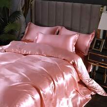 Full Satin Bedding Set In Wine Red, Silk - Like, Luxury Soft Burgundy Comforter Cover, Chic Bedroom Decor, Zippered (1 Duvet Cover + 2 Pillow Cases) - 多色 10 - 查看 3