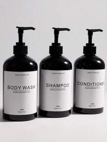 Shampoo-Spender - Nachfüllbare Shampoo- und Conditioner-Flaschen (Bernsteinfarben, 3 Set, 500ml) - Moderne Shampoo-Flaschen für die Dusche - Leere Shampoo-Conditioner-Körperwasch-Spender-Set - Für das Badezimmer - Mehrfarbig - Übersicht 12