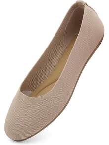 Women's Foldable Slip-On Knit Ballet Flats, Lightweight Dress Shoes With Foam, Comfortable Round Toe Work, Travel & Daily Wear - 2023beigekn - View 9