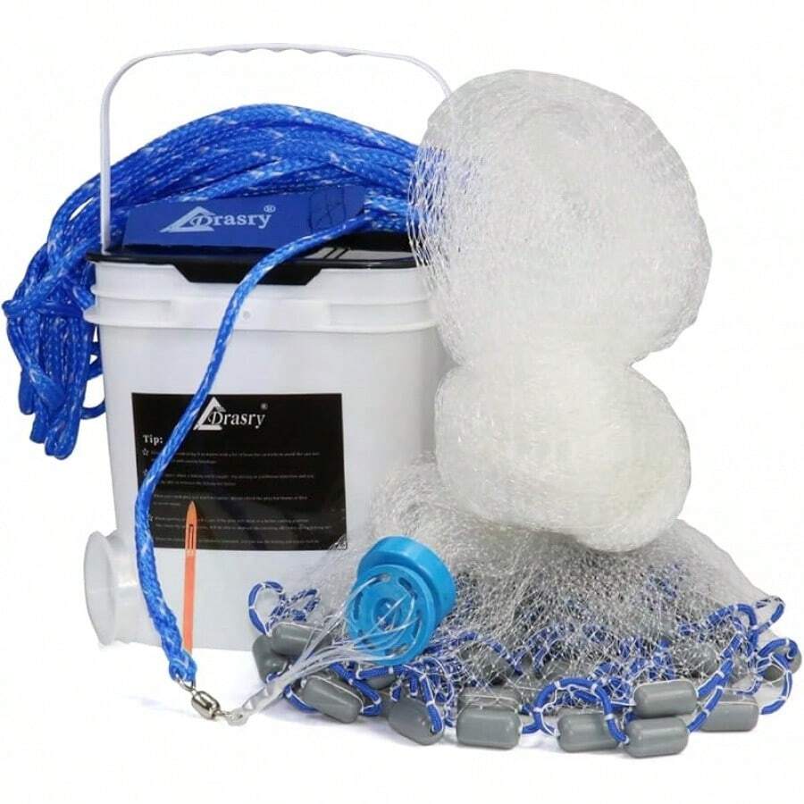 Saltwater Fishing Cast Net 3/8 And 1/4 Mesh With Heavy Duty Gray Sinker Monofilament Fish Throw Net Bait Trap 3FT 4FT 5FT 6FT 7FT 8FT 9FT Radius - 3/8 Mesh 1 Lb/Ft - View 1