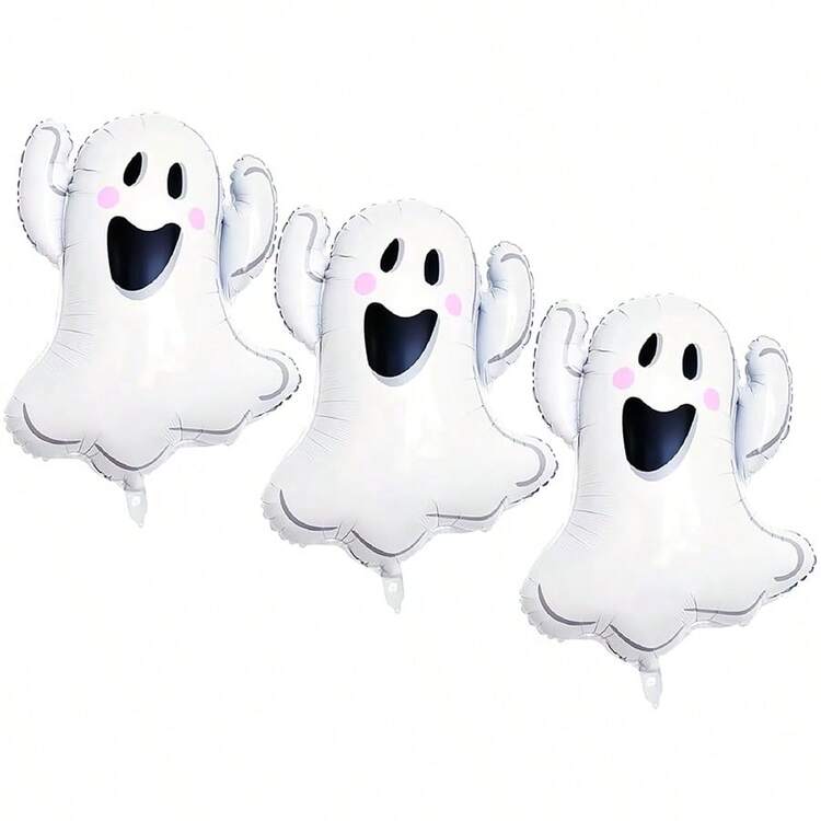 3/6pcs,Halloween Balloons Ghost Balloons White Ghost Foil Balloons,Cute Halloween Ghost Balloon Spooky Halloween BalloonGhost Themed Party Supplies Decorations Halloween Party S Balloons Party Sets - White - View 6