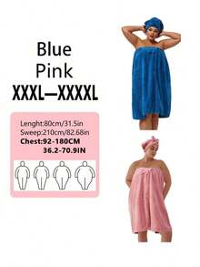 2pcs/Set, Size 80*210 Cm/80*160 Cm, 350 Gsm, Extra Large Bath Robe + Adjustable Princess Bath Cap, Suitable For M-XXXXL, Thick Bath Robe For Home, Travel, Sauna, Spa, Size 32.31*84.65 In/32.31*64.96 In. Essential For Back To School Season - Multicolor - View 18