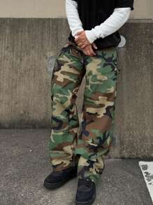 Camouflage Cargo Pants For Men Fashionable Casual Loose Wide Leg Pants With Pockets