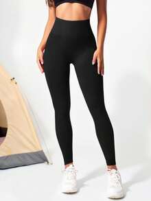 SHEIN Yoga Tights Seamless High Stretch Tummy Control Gym Leggings - Black - View 2