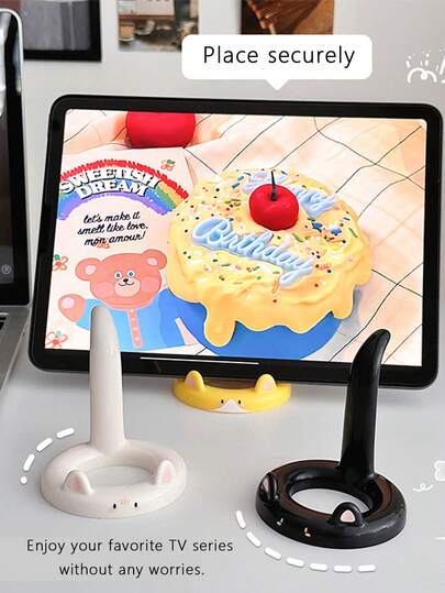 1 st. söt tecknad katt, lös telefonhållare, multifunktionellt mini-surfplattaställ för hemmakontor, lätt skrivbordsorganisatör, handsfree-betraktningsvinklar, mysigt kawaii-tangentbordstillbehör, perfekt present till kattälskare, resevänlig, kompakt och hållbar PP-plast, söt skrivbordsdekor, perfekt för videosamtal och onlineinlärning