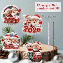 1/4pcs 2026 Santa Claus Decoration Ornament - 2D Acrylic Cartoon Santa Claus Snowman Car Rearview Mirror Decoration Ornament, Fun Keychain Bag Accessory, Christmas Tree Home Decor