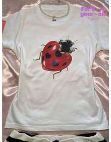 Teen Girl Clothes Y2K Style, Ladybug Animal Print Short Sleeve Tee, Teen Shirts Girls Clothes, Round Neck Breathable Fabric, Teen Girl Outfits Adorable Teen Girl Gifts - trắng - Xem 1