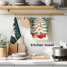 1set/1pc/2pcs Christmas Tree Printed Kitchen Towels And Dishcloths, Suitable For Interior Decoration In Restaurants, Kitchens And Bathrooms, Party Decoration, Holiday Gifts, And Can Also Be Given As Christmas Presents