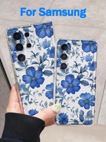 1pc Elegant Navy Blue Daisy Print Transparent Air Cushion Material Phone Case, Fashionable & Personalized, Compatible With IPhone13/13Promax/14/15/11, S21/S21PLUS/S22/S23/S24/S25/S25ULTRA-Hallows' Day Waterproof Shockproof Anti-Fall Scratch Resistant - Multicolor - View 4