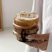 1pc Asymmetrical Glass Cup Rattan Design Coffee Cup, Milk Cup, Juice Cup, Water Cup, Breakfast Cup, Oatmeal Cup, Suitable For Daily Use