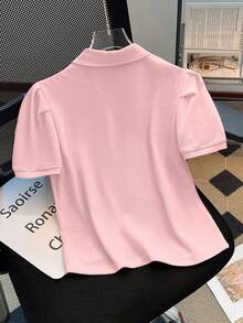 Tween Girl Butterfly Embroidery Polo Collar Back To School Short Sleeve T-Shirt, Saudi National Day