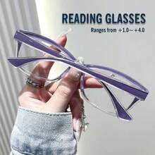 Rivsar 新款时尚超轻粉色水晶质感猫眼框老花镜，适合日常佩戴、运动、电脑使用，抗疲劳，舒适贴合各种脸型，可折叠弹簧铰链镜腿，7种度数可选，紫色和粉色，节日送礼佳品。 - 粉色 - 查看 9