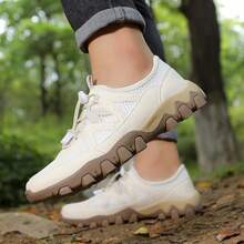 New Men's Casual Sports Shoes, Breathable Hiking Shoes, Non-Slip Durable Outdoor Shoes, Solid Color Sports Lace-Up Mesh Patchwork